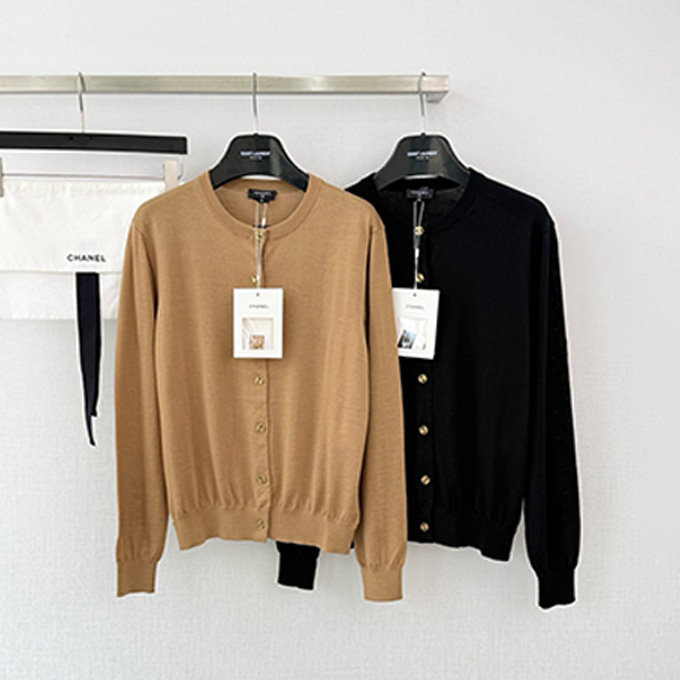 chanel round neck thin knit button cardigan